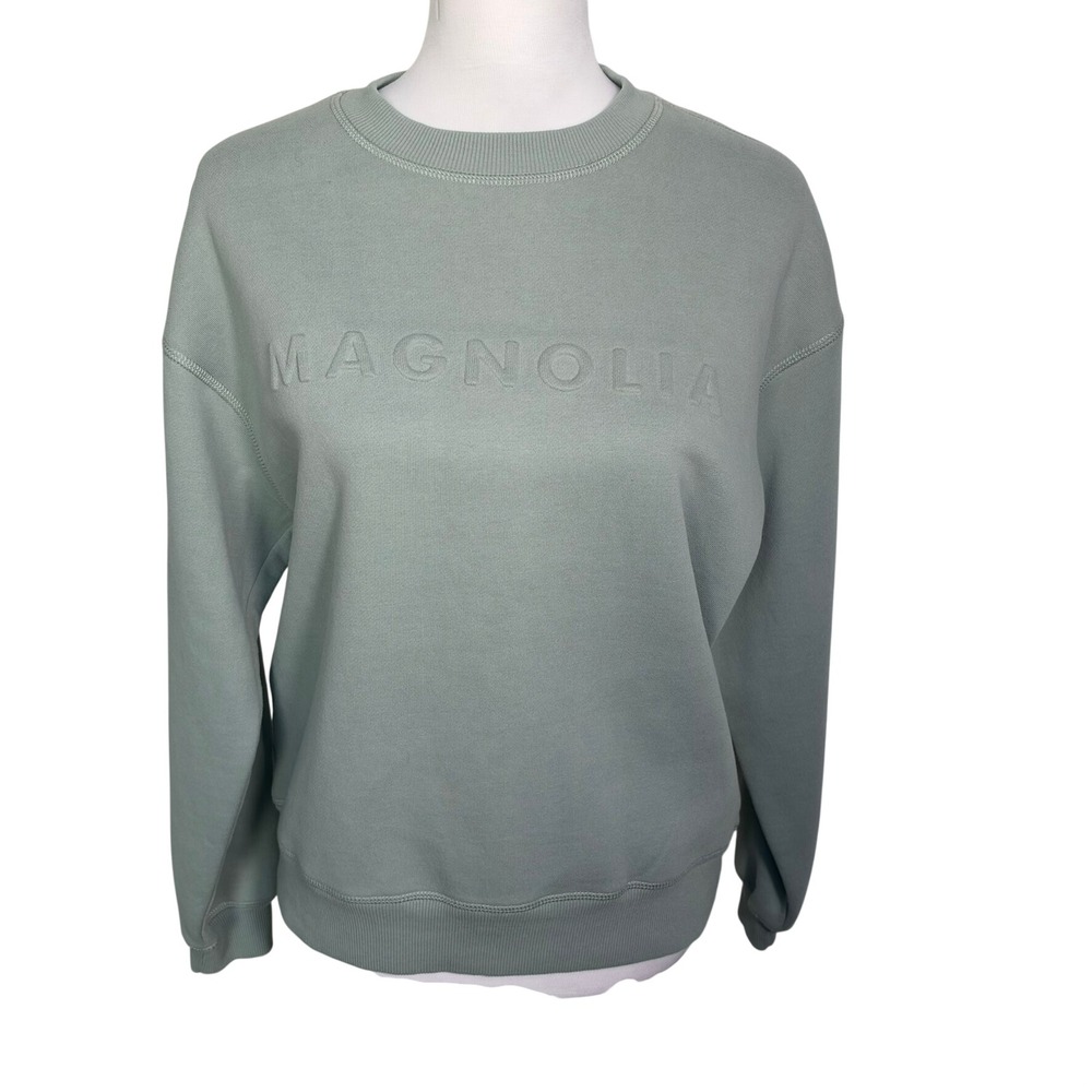 MAGNOLIA SILOS Women's XS Sage Green Embossed Logo Brushed Fleece Sweatshirt